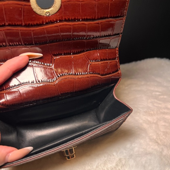 Brown Croc Embossed Mini Bag with Gold Chain - Picture 5 of 5